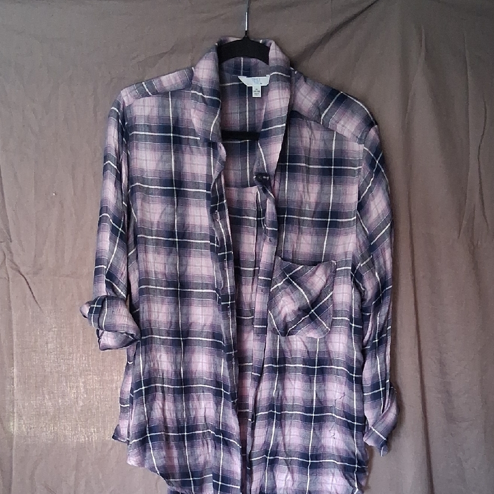 Time and Tru Pink and Blue Plaid Shirt